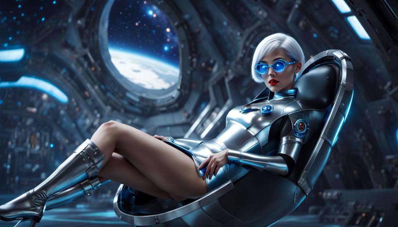 Futuristic Cyborg Woman on Spaceship Bridge