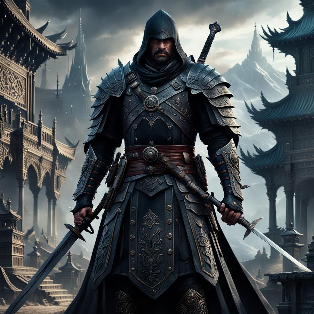 Epic Raven Swordsman in Digital Matte Painting