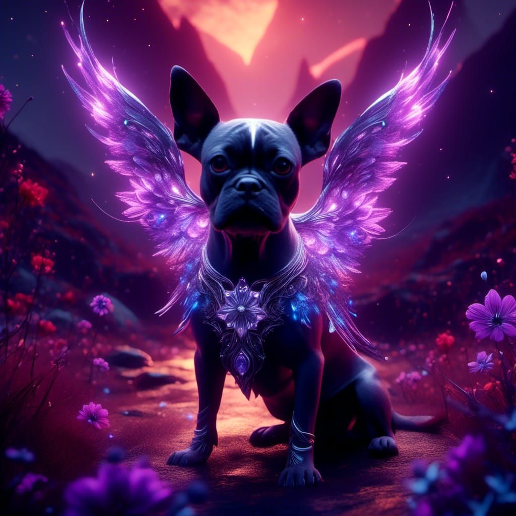 Bioluminescent Boxer Dog with Angel Wings
