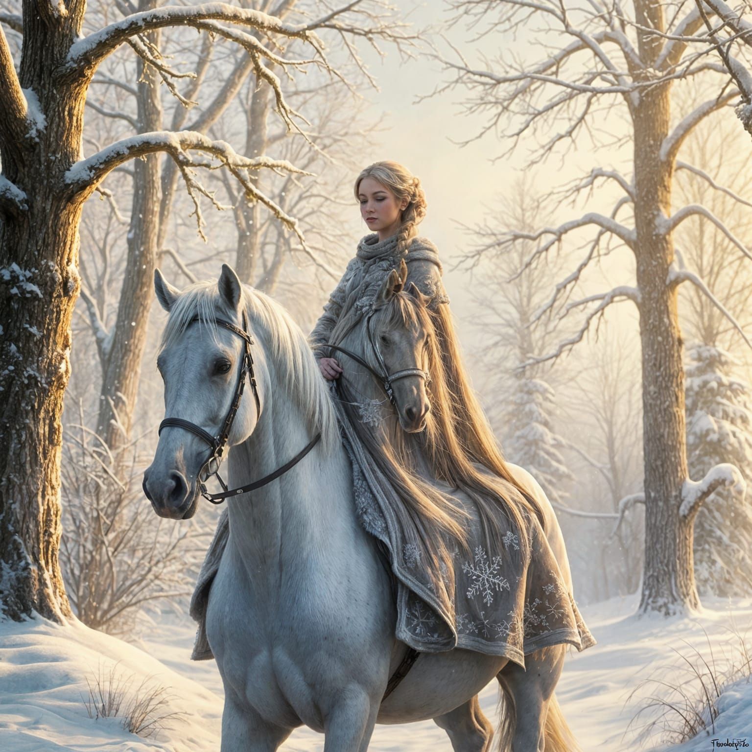 Whimsical Winter Princess Rides Majestically in Frosty Wonde...