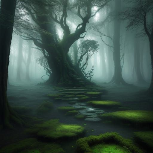 Mystical Forest at Dawn: Enchanted Woodland Dreamscape