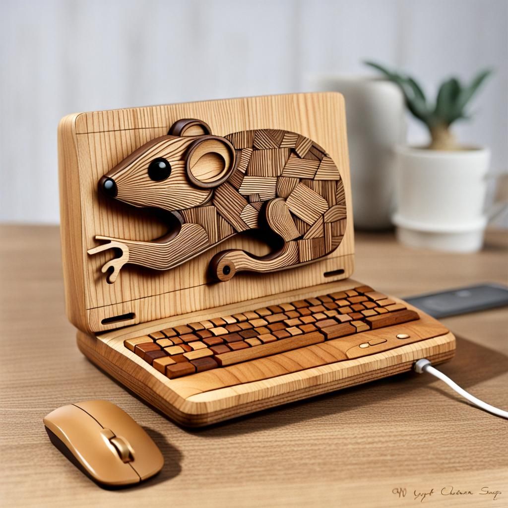 Hyperdetailed Wooden Computer Mouse