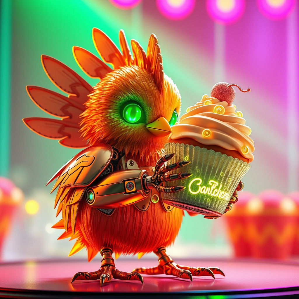 Animatronic Chick on Stage with Cupcake