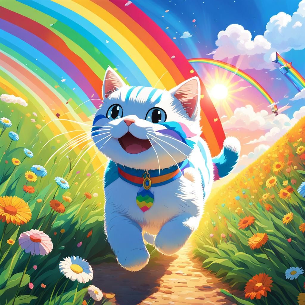 Nyan Cat Flying with Rainbow Trail: Anime Art