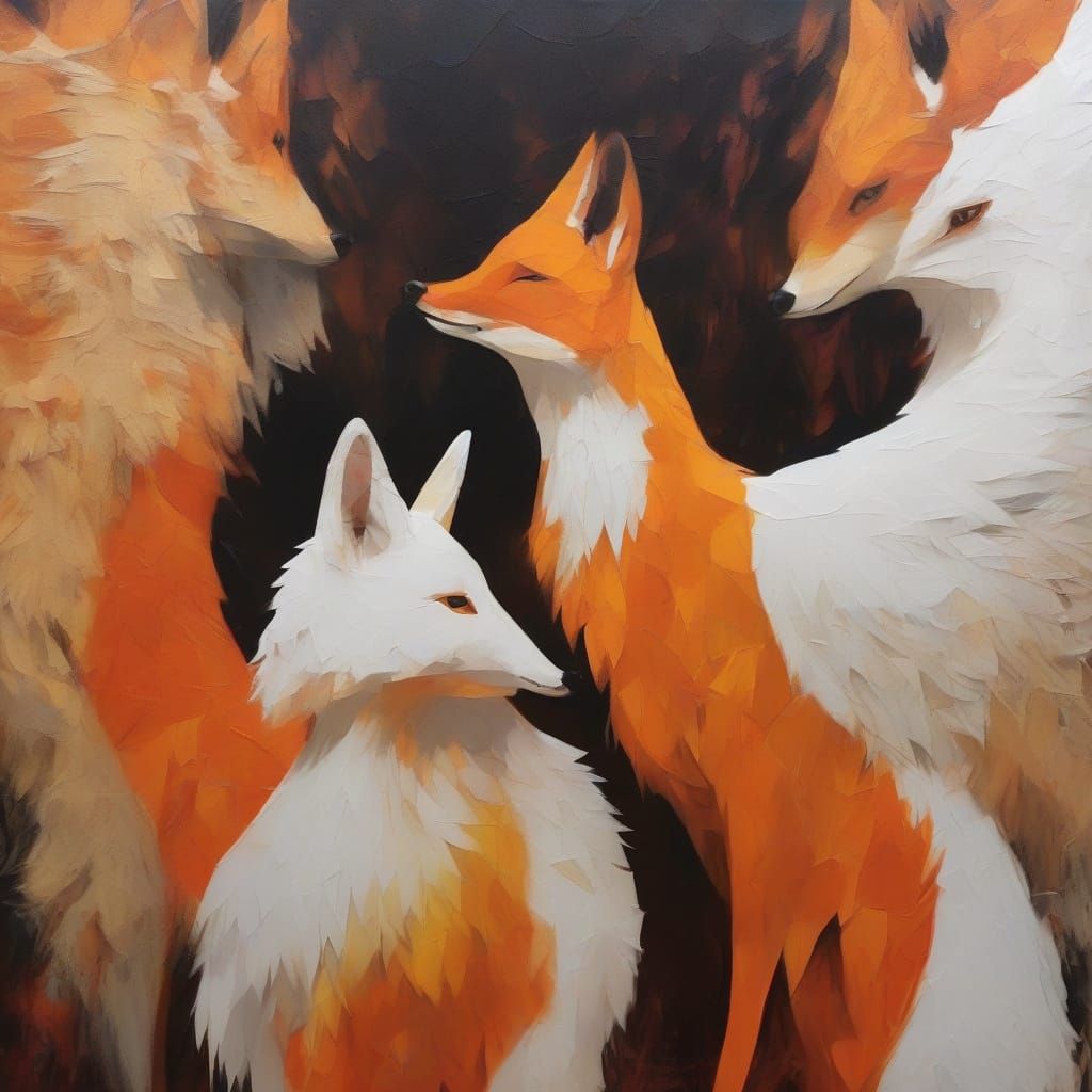 Foxes and Geese in Surreal Oil Painting Style