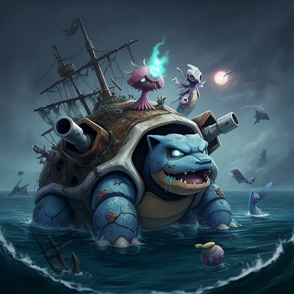 Undead Blastoise Plunders the Dark Ocean