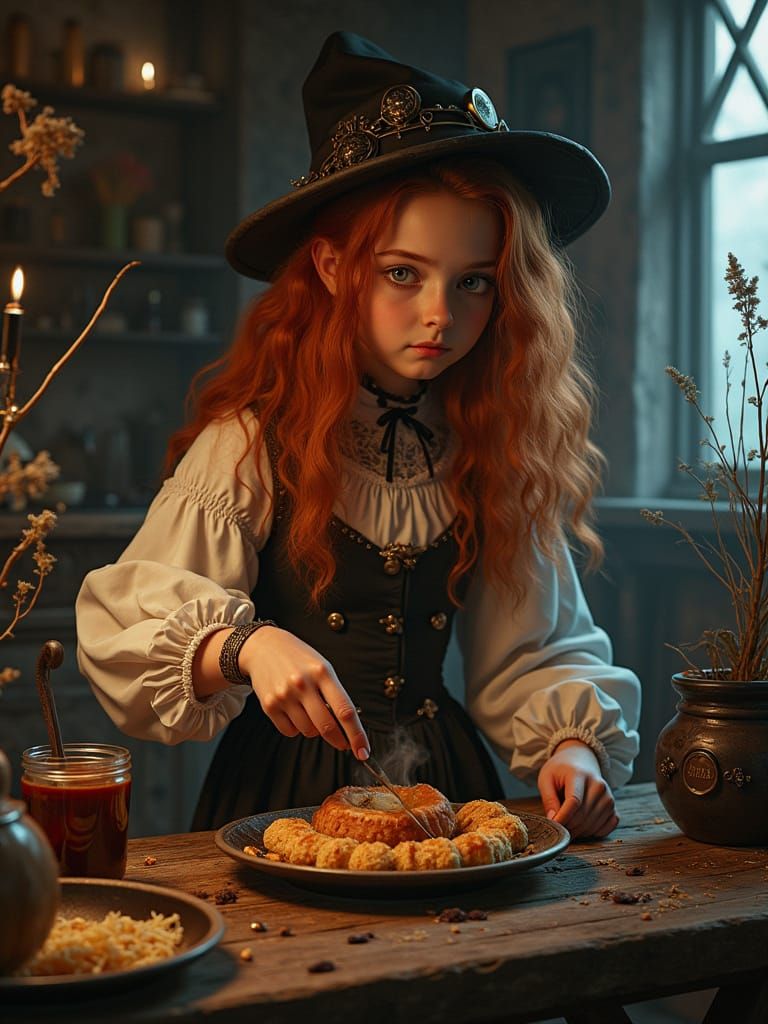 Witch Preparing Magical Food in Old Russian Setting