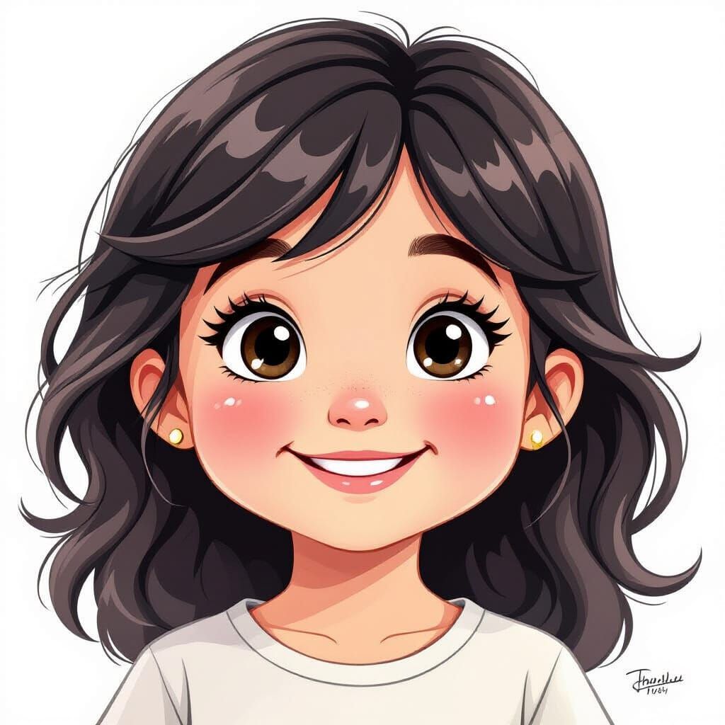 Joyful Child Illustration in Black and White