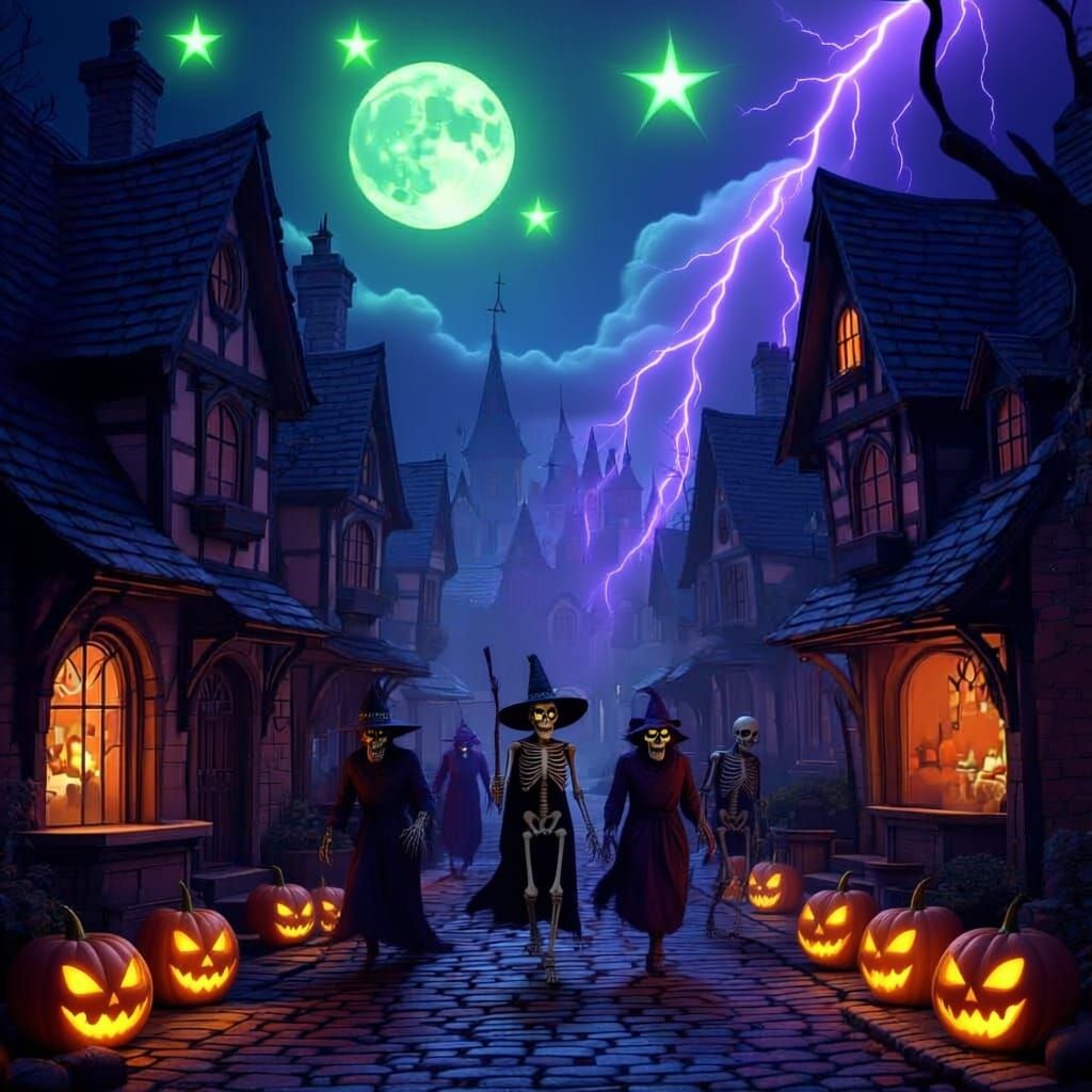 Enchanting Halloween Town at Night