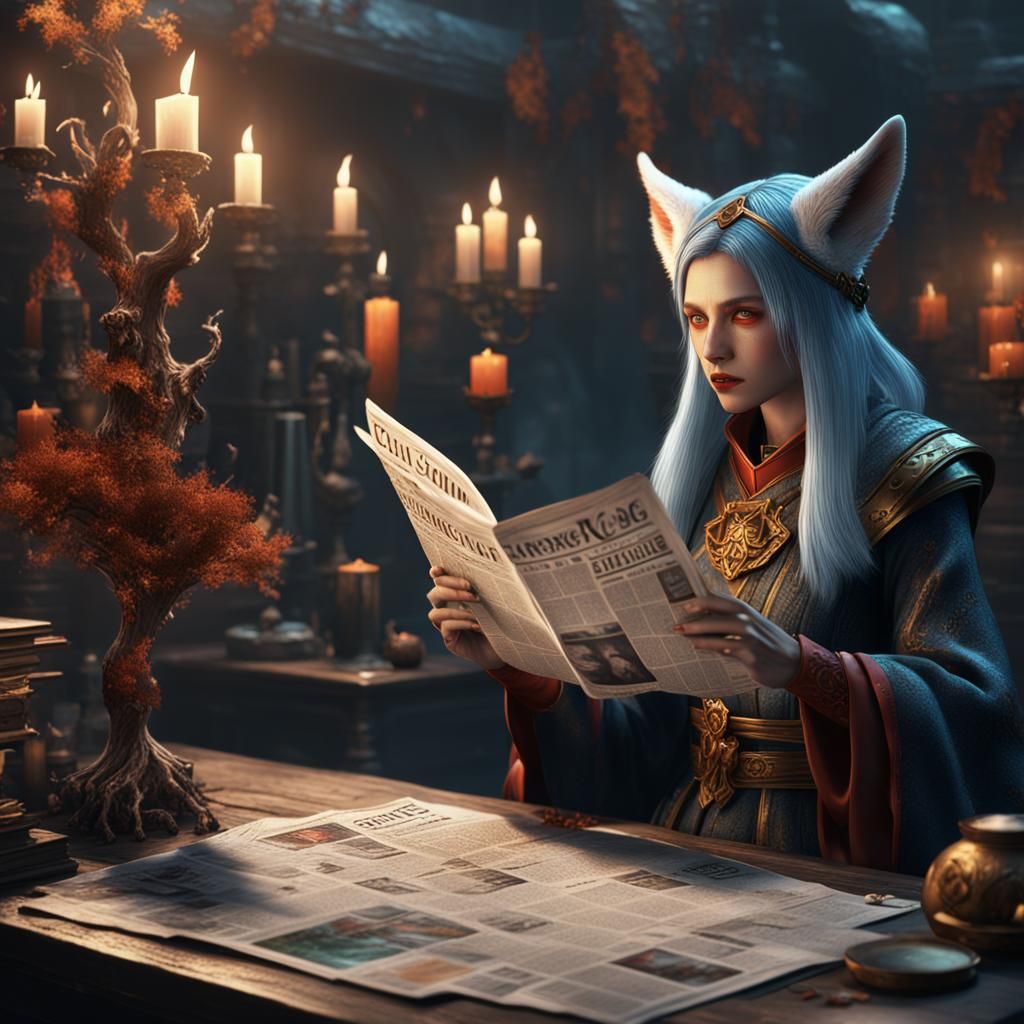 Angelic Fox Spirits Reading Newspapers