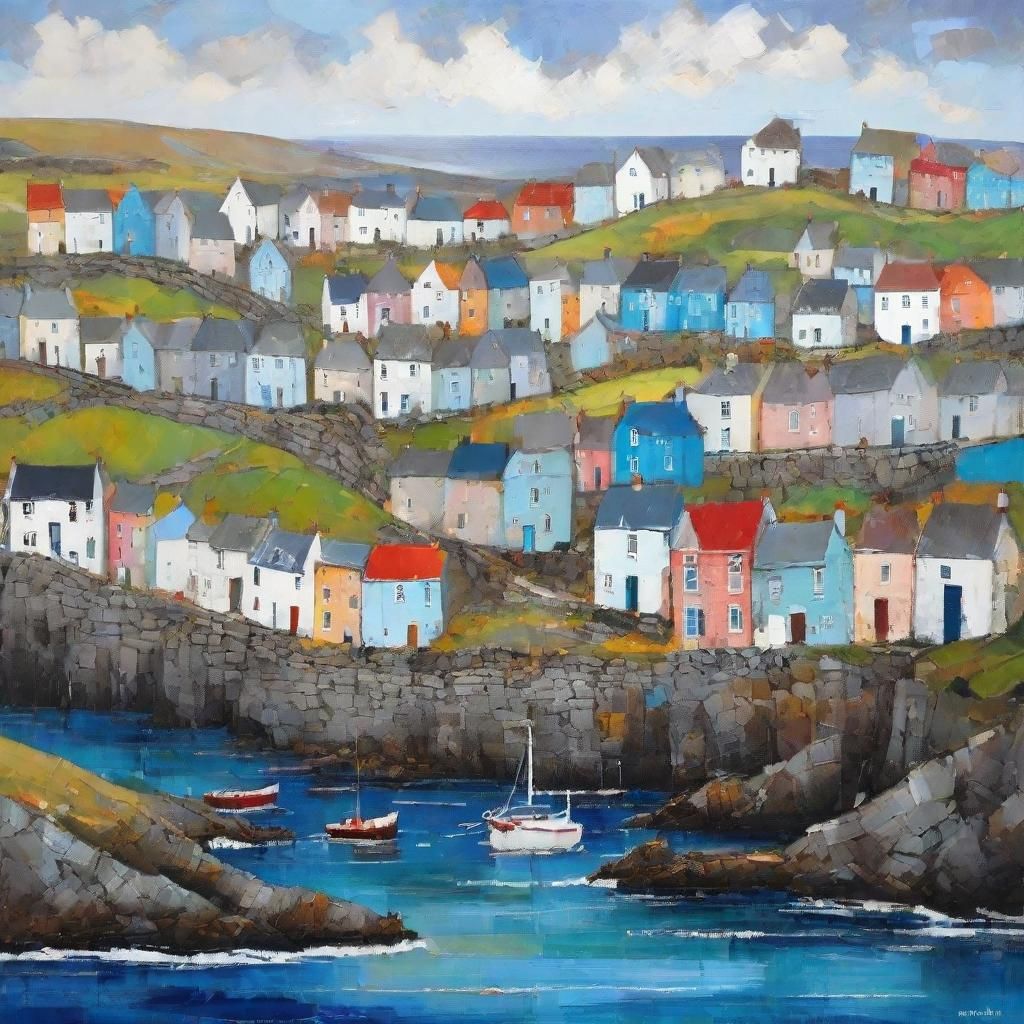 Charming Irish Coastal Village in Mixed Media