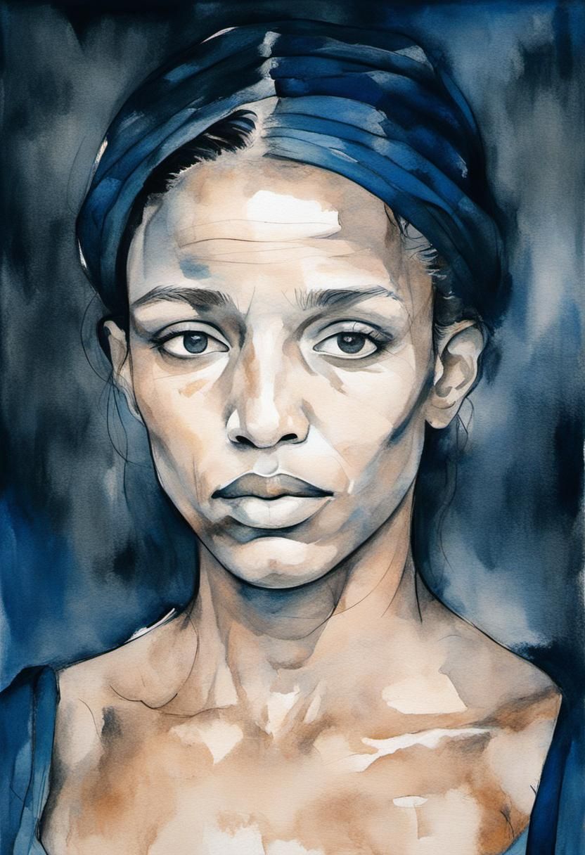 Melancholic Female Portrait in Cubist Style