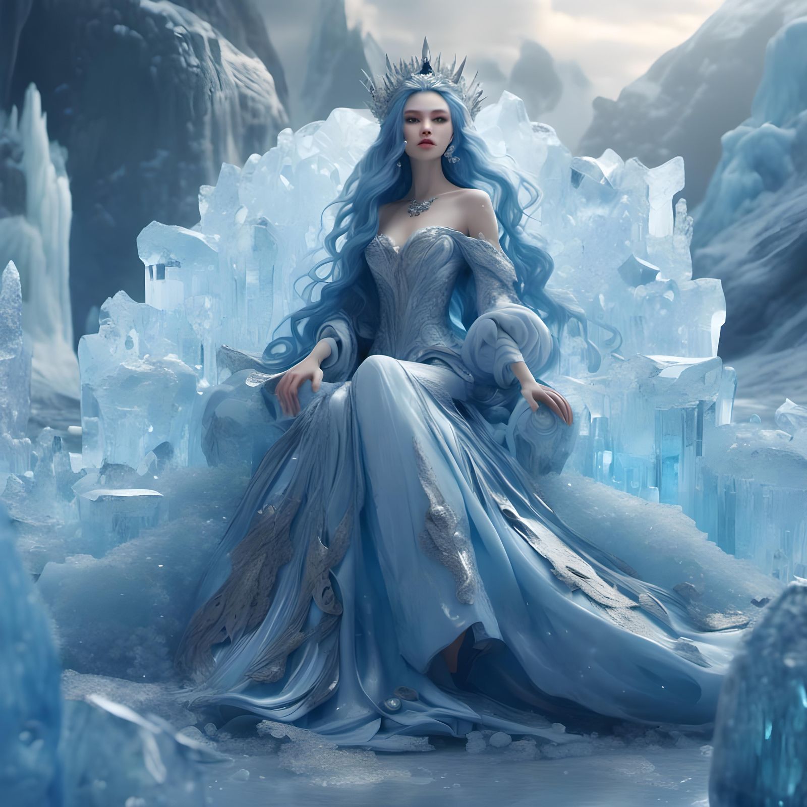 Ice Princess on Throne in Dark Fantasy Style