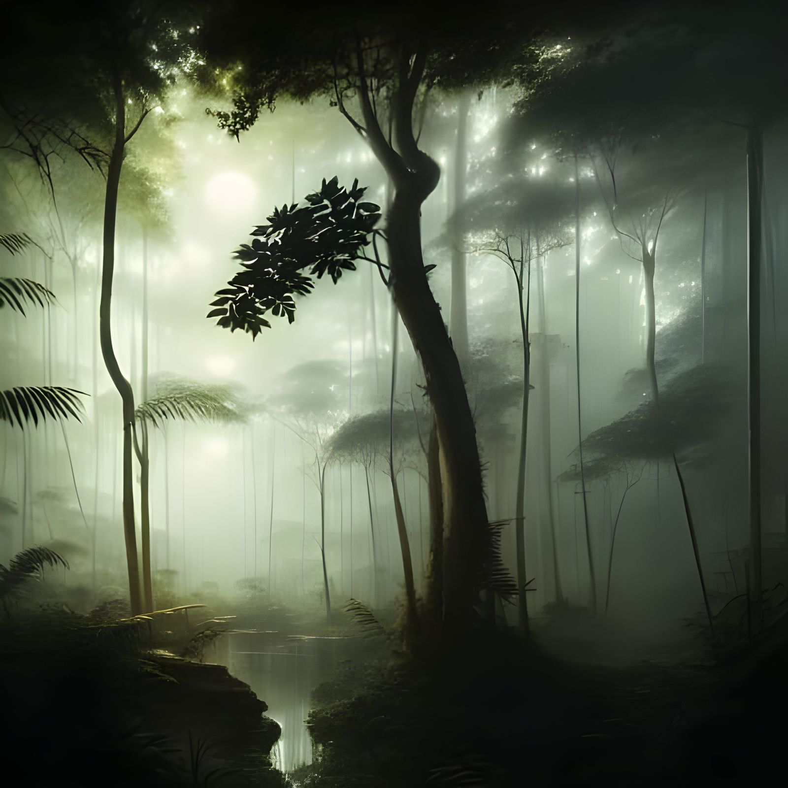 Misty Jungle Sunrise in Dark Fantasy Style
