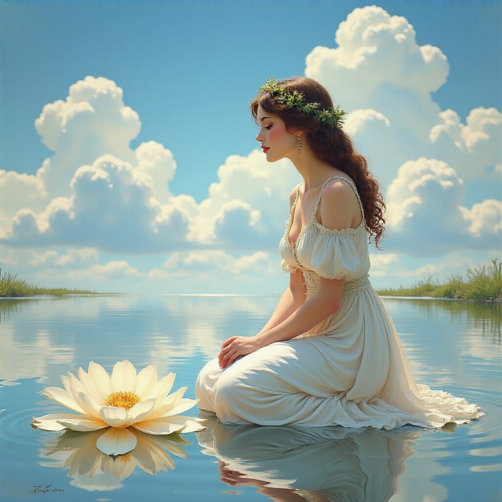 Woman Reflecting in Water, Art Nouveau Style