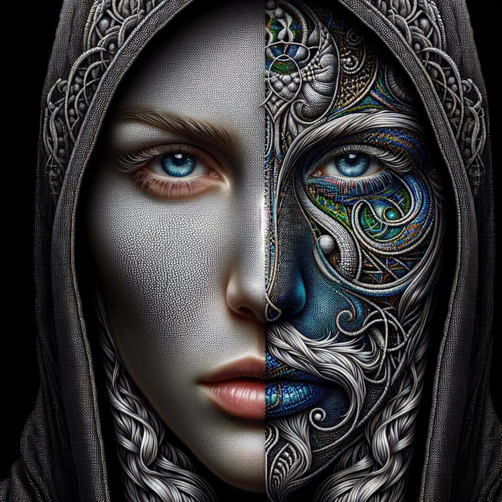 Surreal Portrait: Pointillism Meets Psychedelic Art