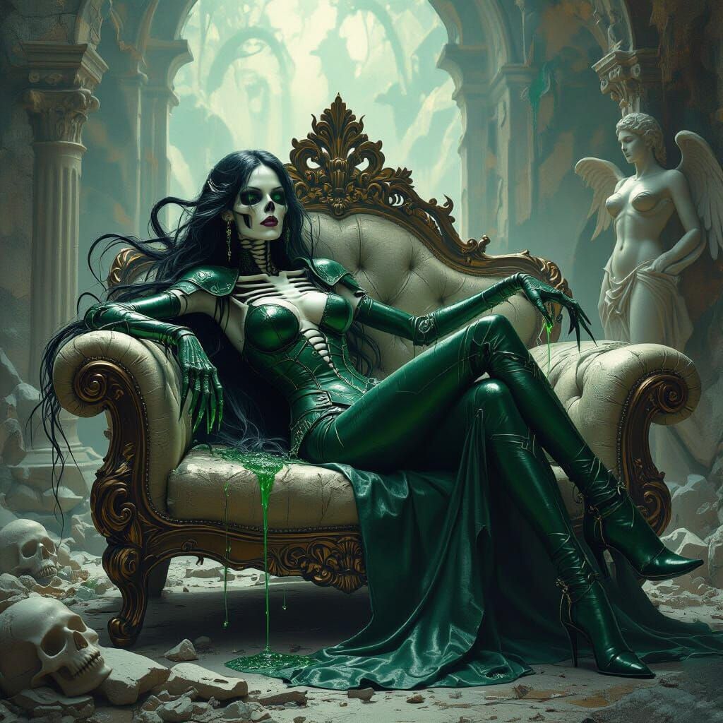 Skeletal Medusa Draped in Poisonous Emerald Armor