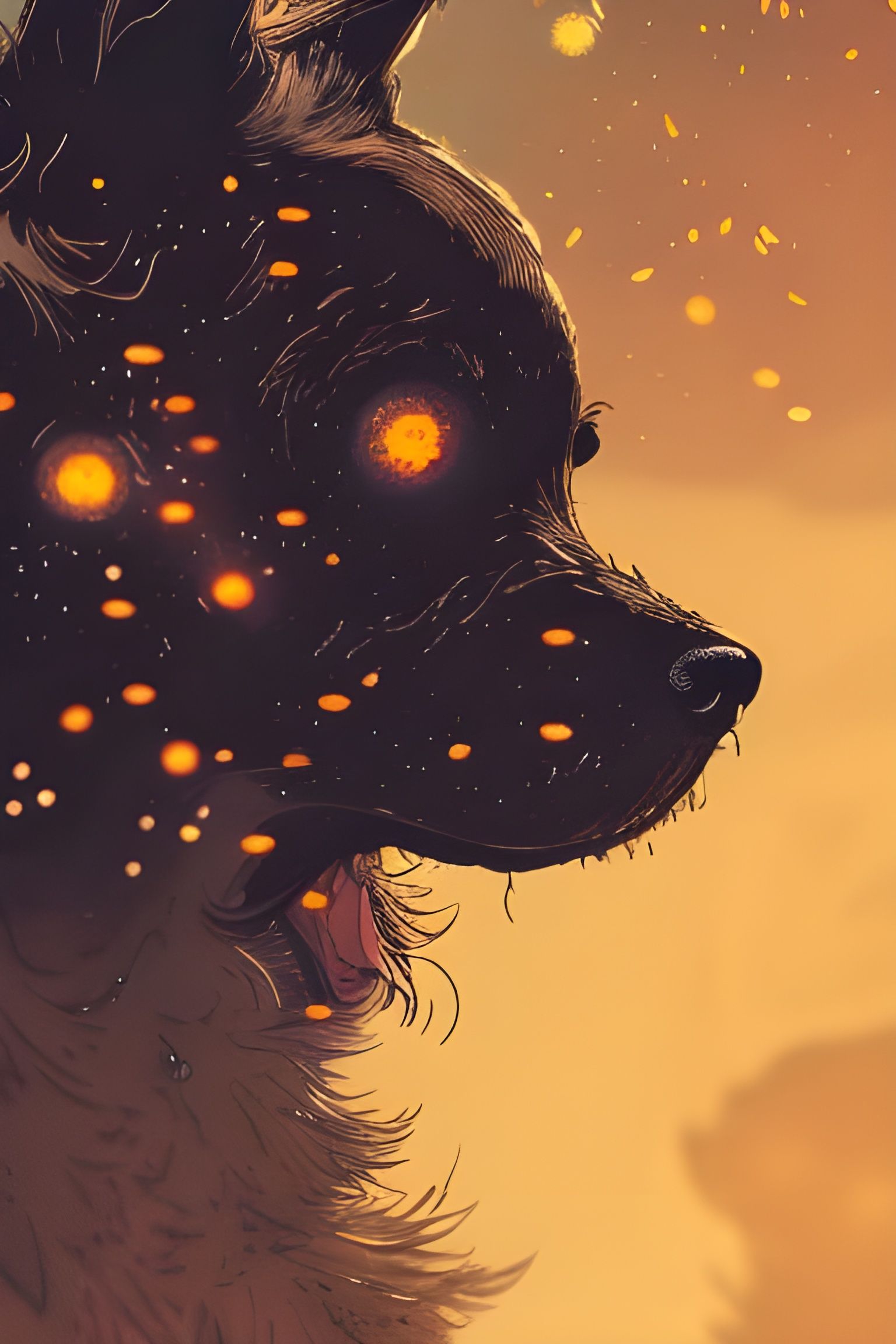 Fiery Dog Portrait in Anime Style