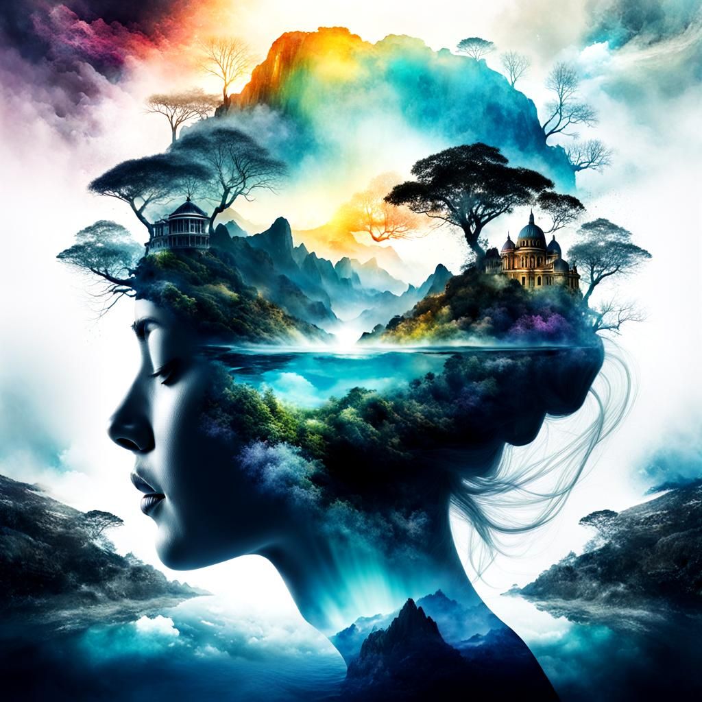 Eternal Dreamscape Merging into Mind in Double Exposure