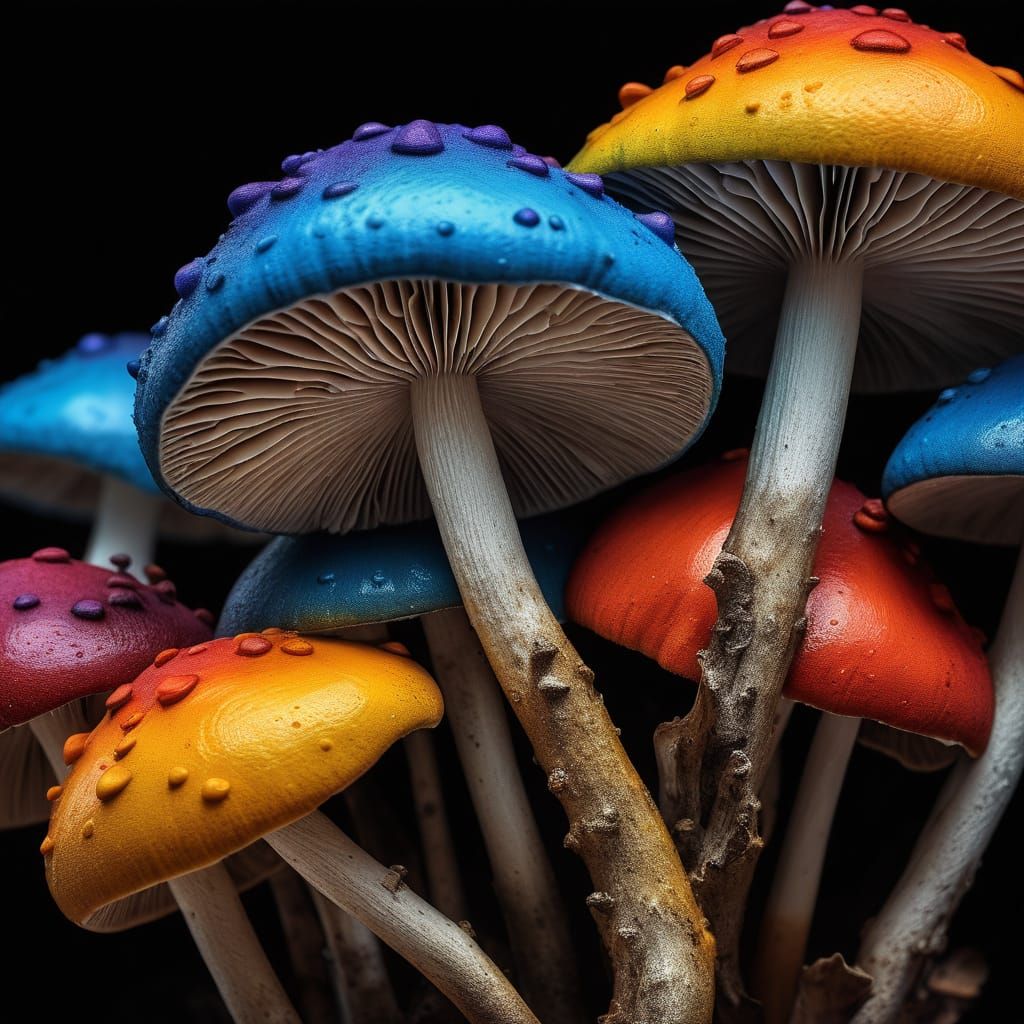 Surreal Close-Up of a Vibrant Mushroom Cap in Hyperrealistic...