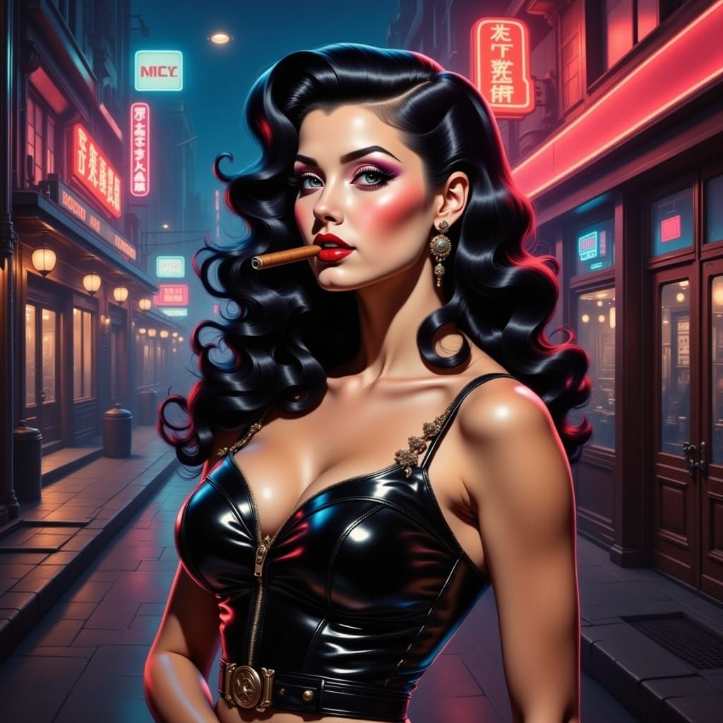 Hyperrealistic Cyberpunk Pinup Model Exudes Confidence