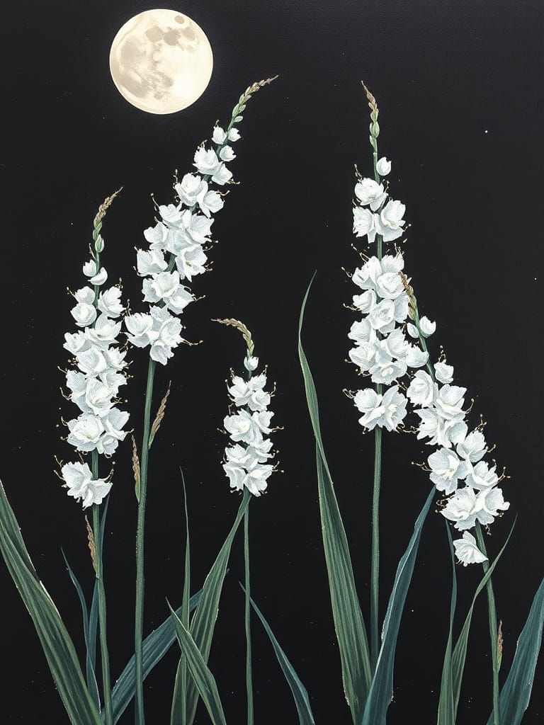 Moonlit Reeds in Thick Impasto Brushstrokes