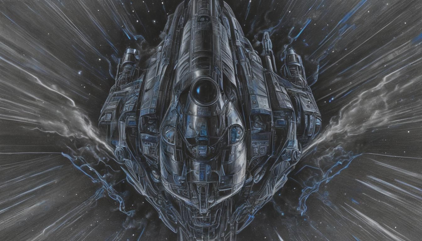 Detailed Charcoal Drawing of Mark IV Spaceship