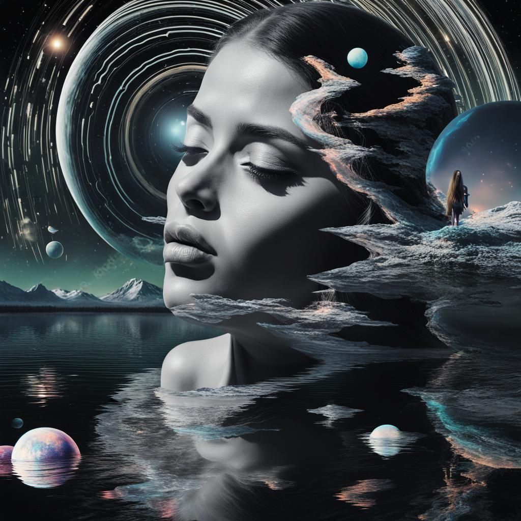 Double Exposure: Woman and Alien Moonscape