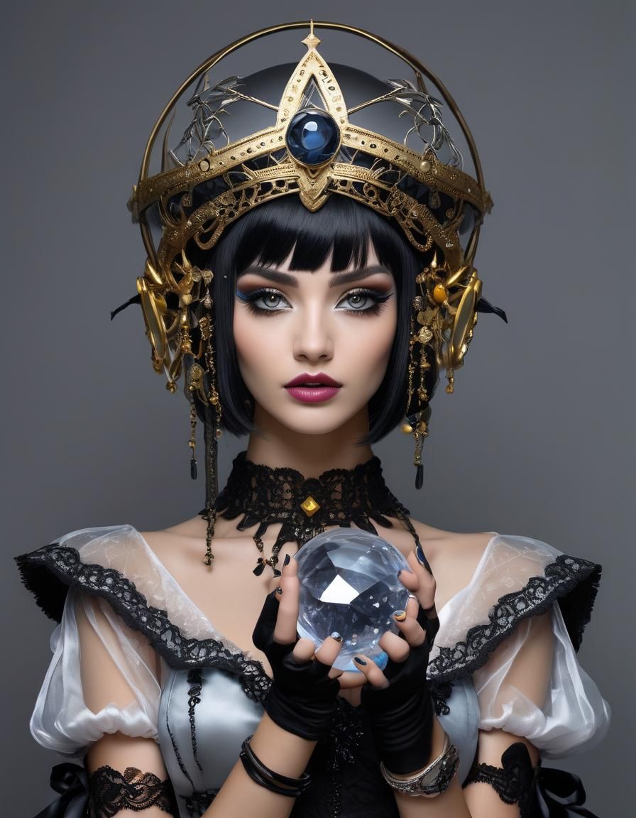 Emo Goth Woman Portrait with Crystal Globe