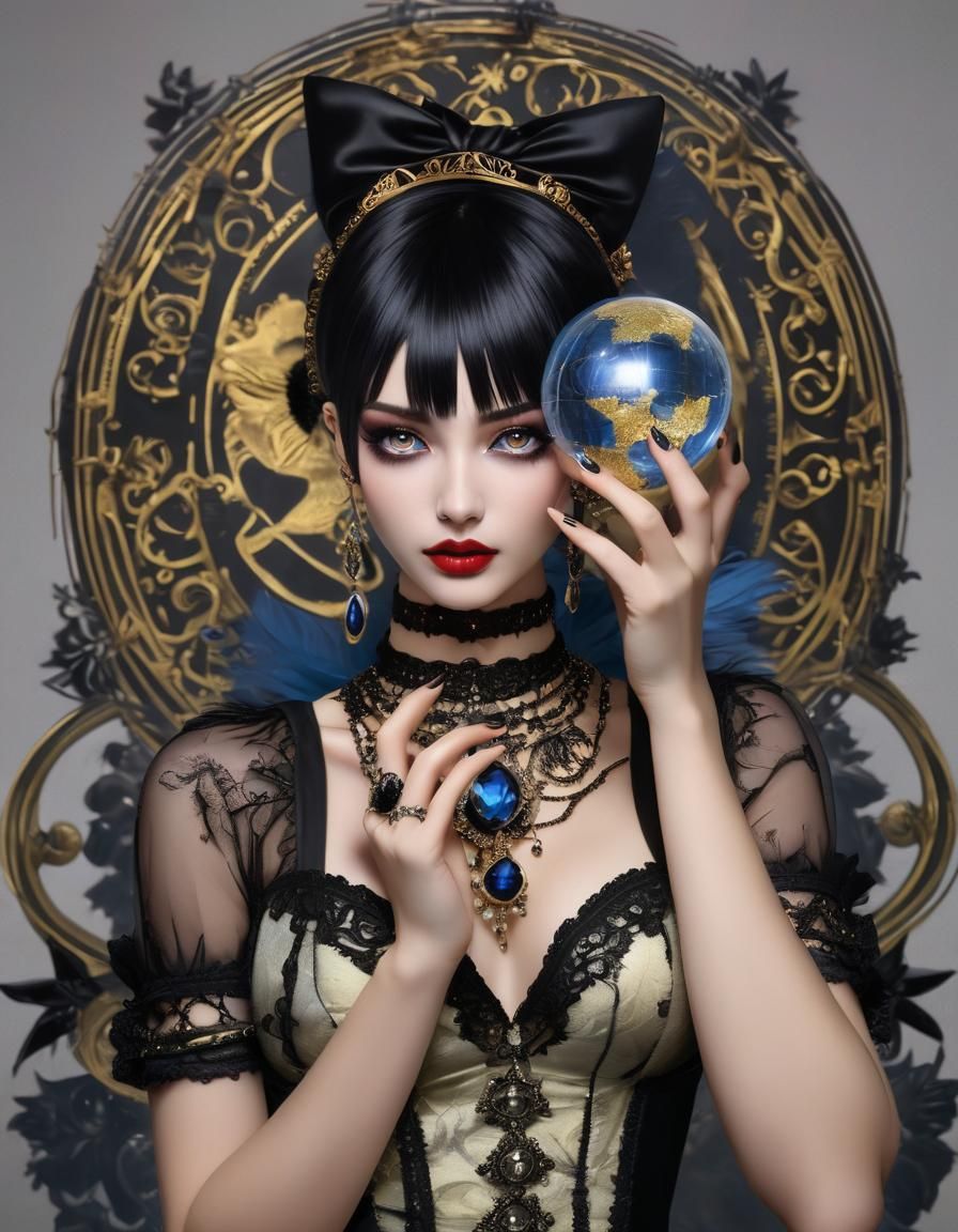 Emo Goth Woman Portrait with Crystal Globe