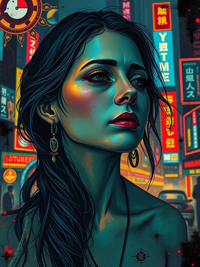 A Timeless Woman in Neon Dreamscape