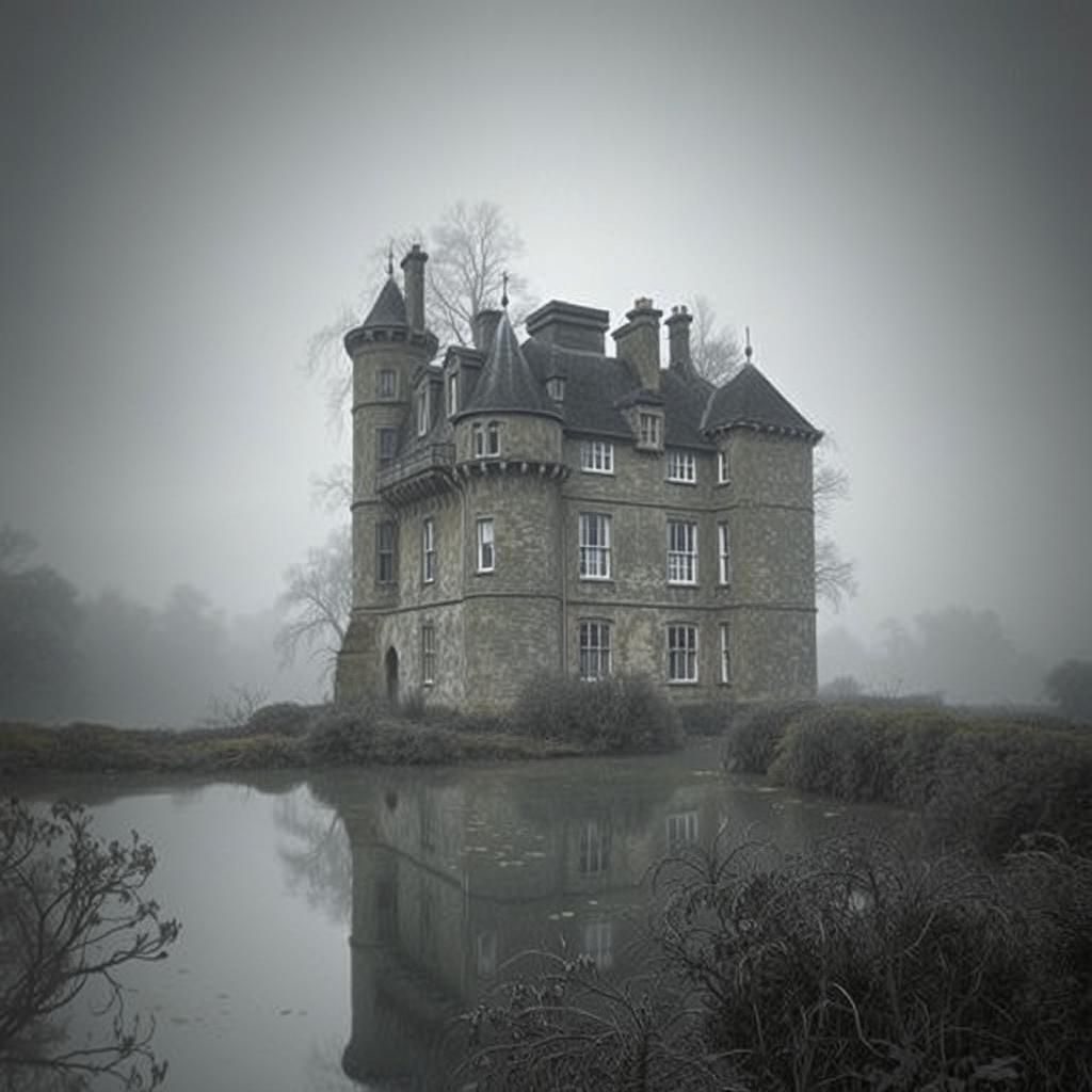 Majestic Manor House in Romantic Watercolour Style