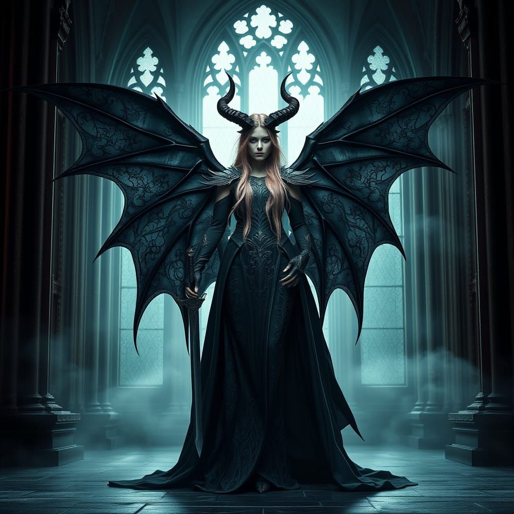 Gothic Woman with Wings and Sword