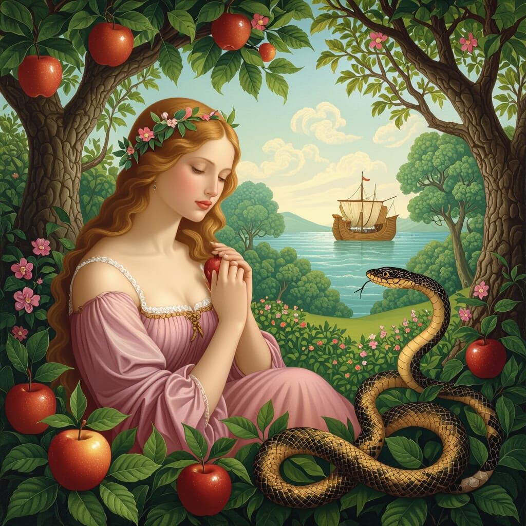 Garden of Eden: Woman, Apple, Snake, and Ark