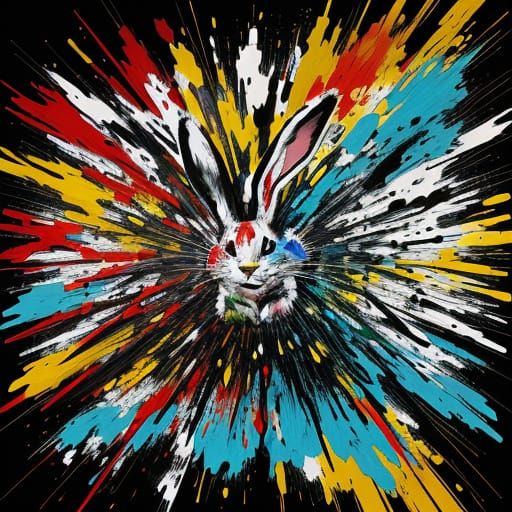 Abstract Expressionist Rabbit in Mid-Leap