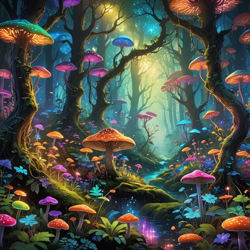 Glowing Flora in Vibrant Fantasy Landscape