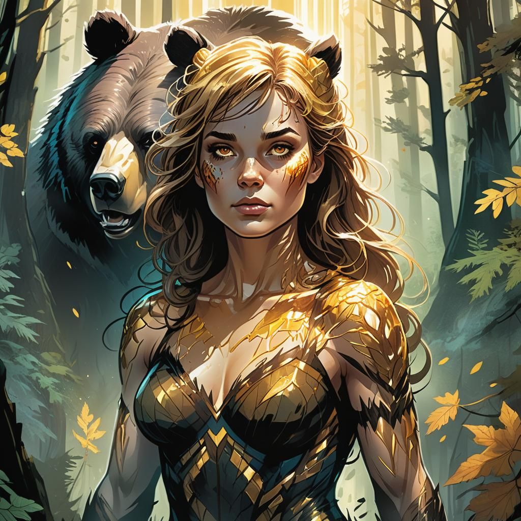 Woman's Transformation into Bear, Comic Book Art