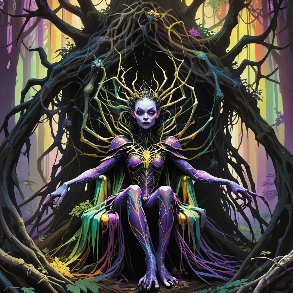 Arachna, Spider Queen, on Root Throne