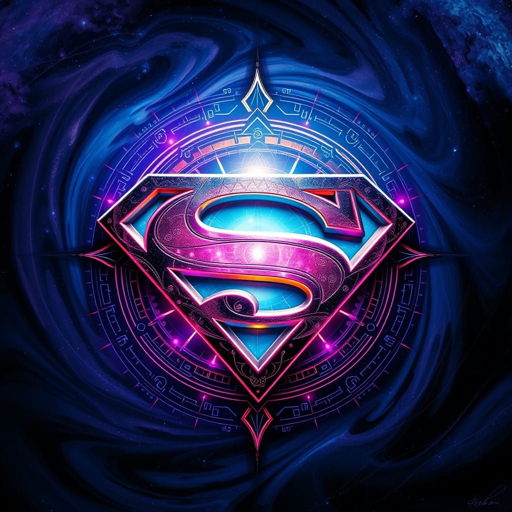 Mystical Superman Symbol in Cosmic Abstraction