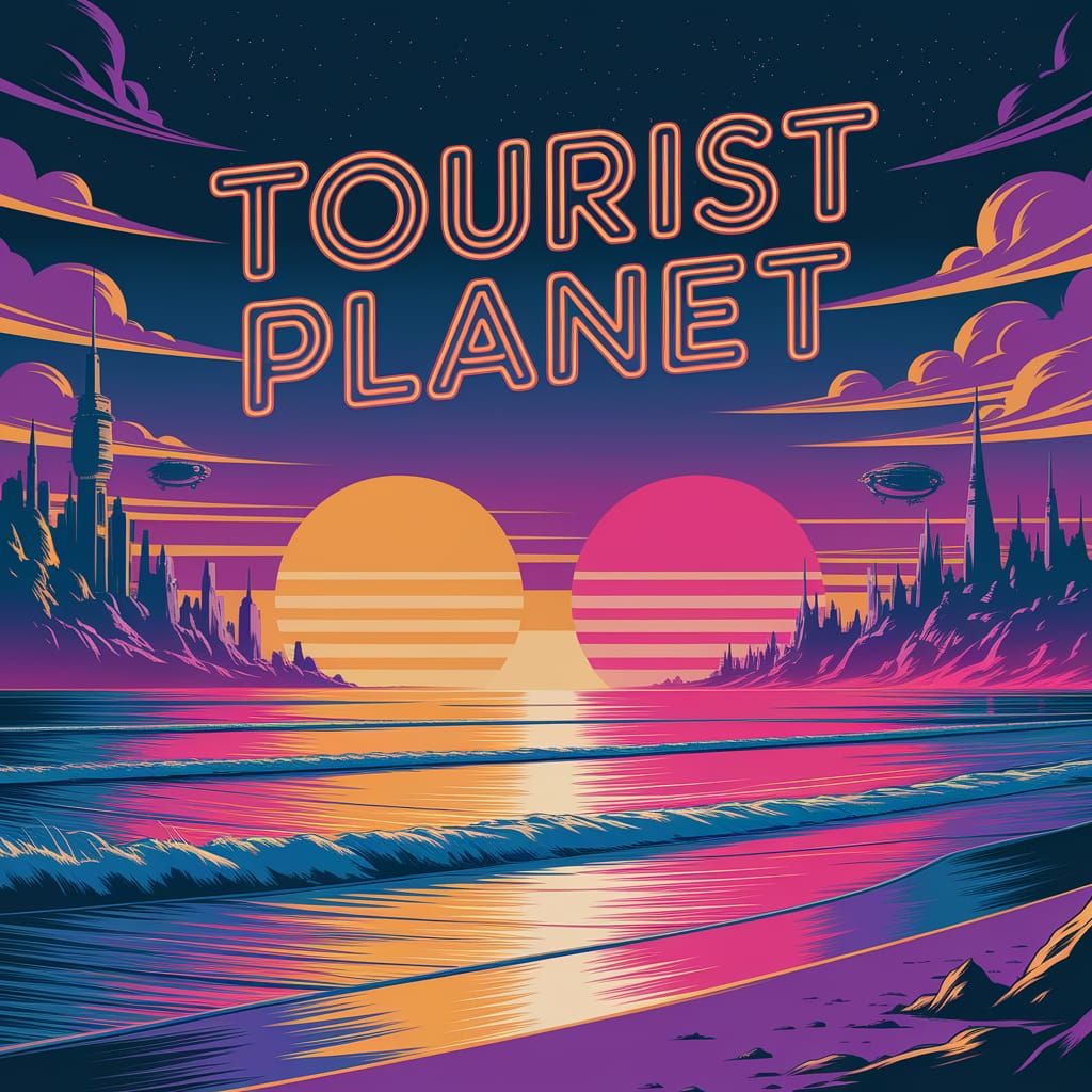 Vibrant Alien World Travel Poster in Neon Style