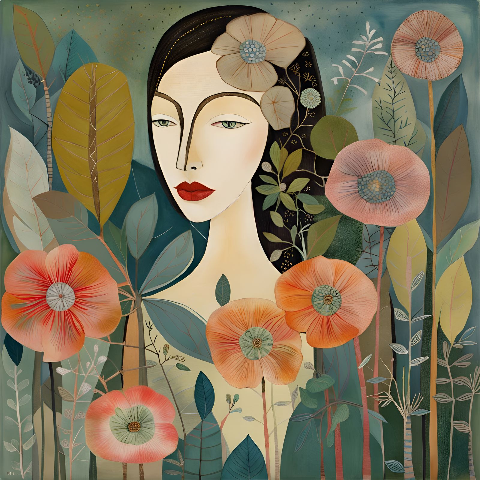 Botanical Portrait in Art Brut Style