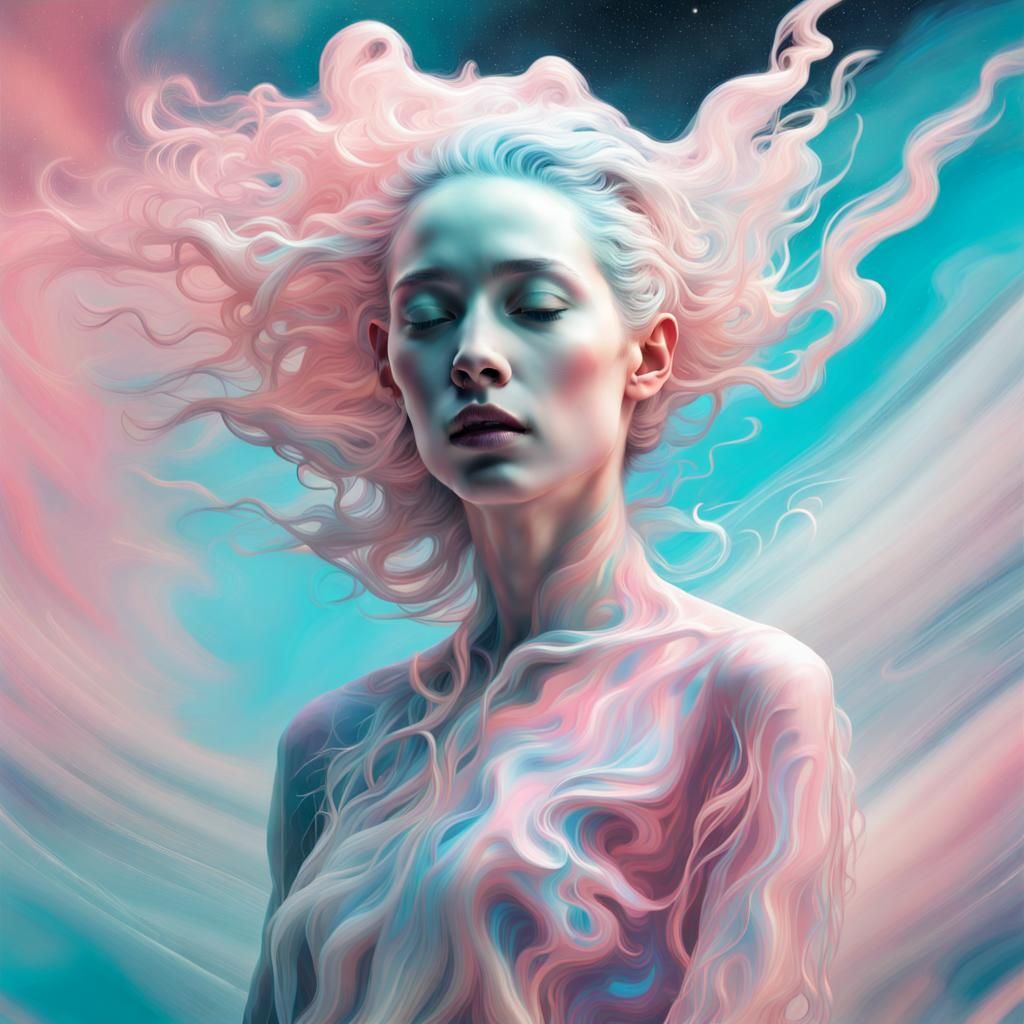 Cosmic Dance: Androgynous Figures in Pastel Hues