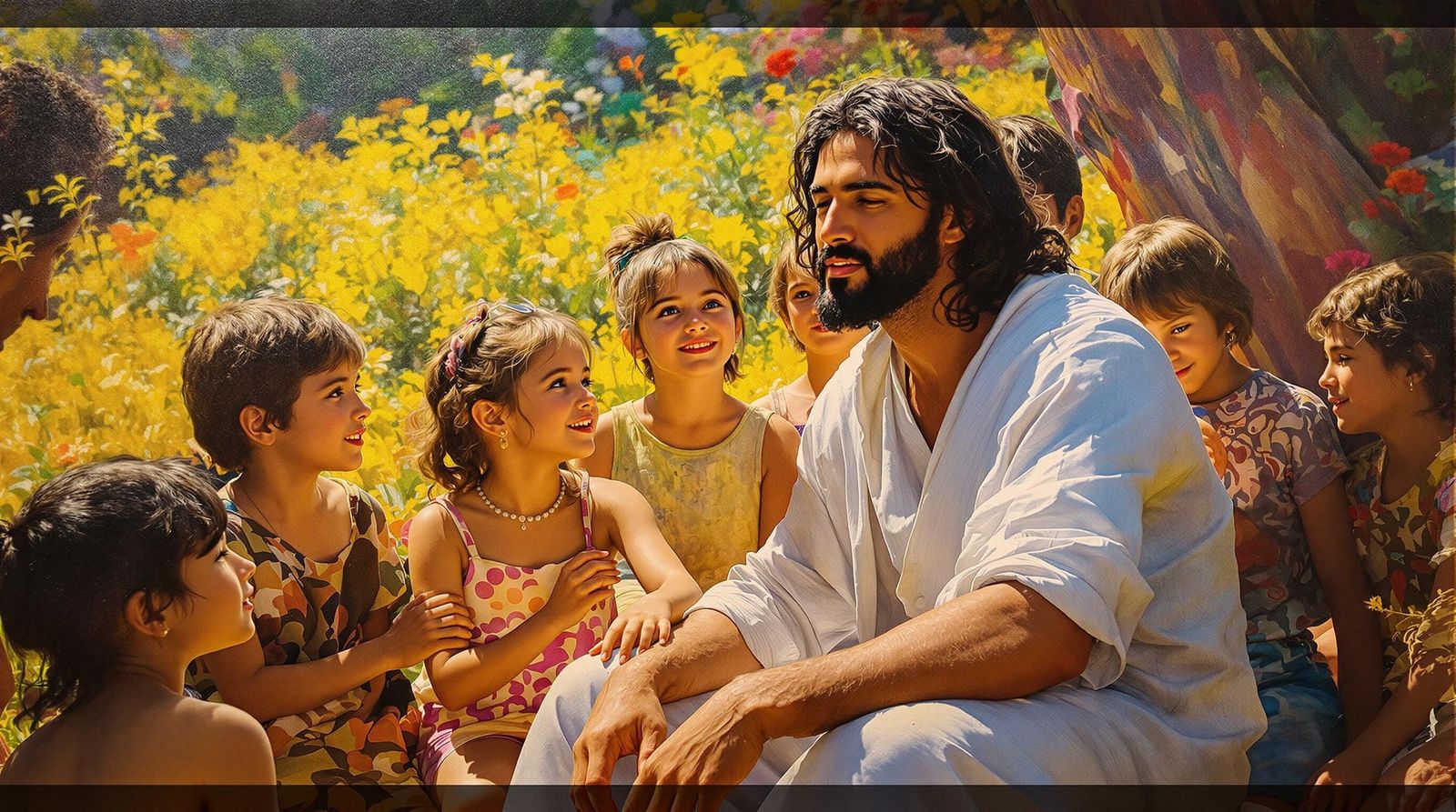Jesus Among Children in a Sunny Oil Painting