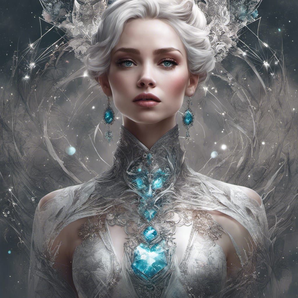 Elegant Queen Elsa Portrait in Surreal Digital Art Style