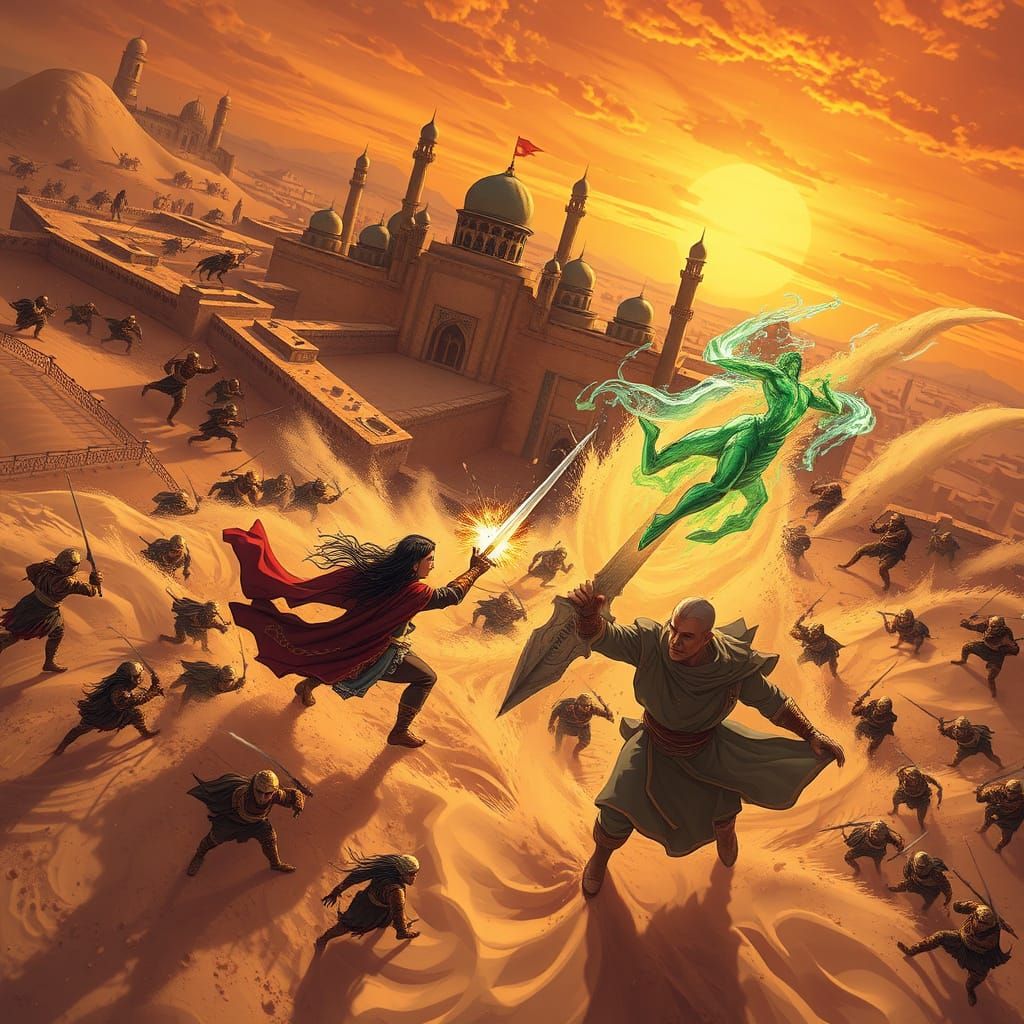 Sinbad and Elementalist Battle Sand Raiders