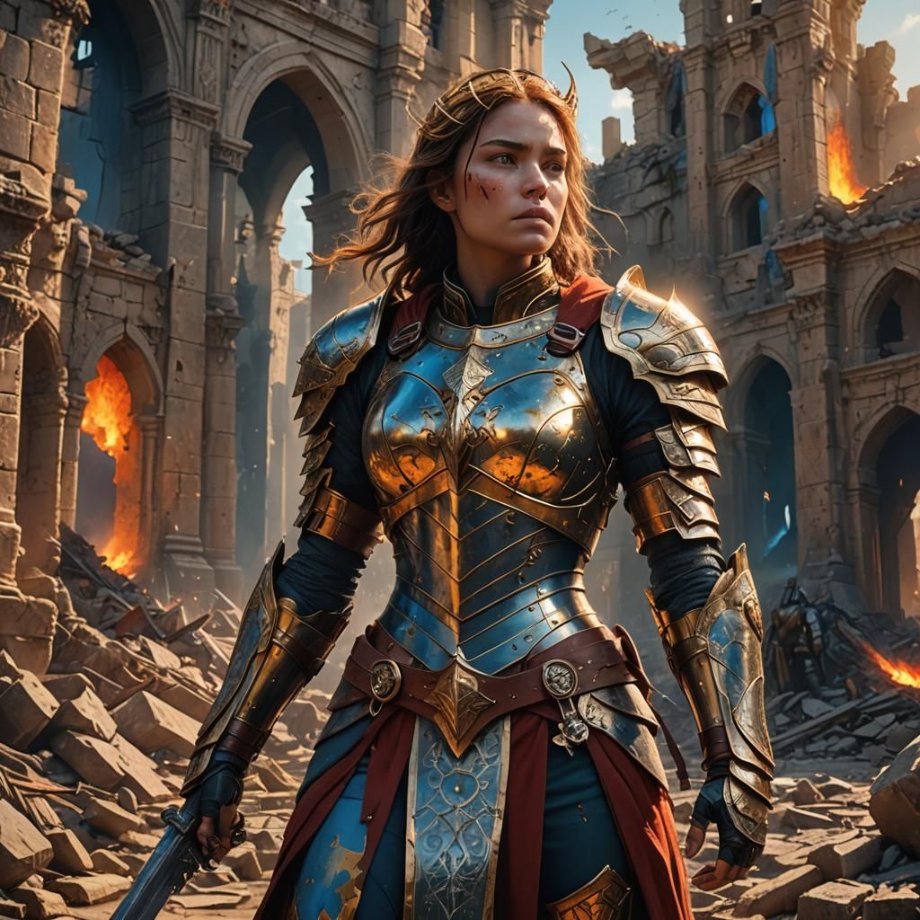 Armored Warrior in Mystical City Ruins