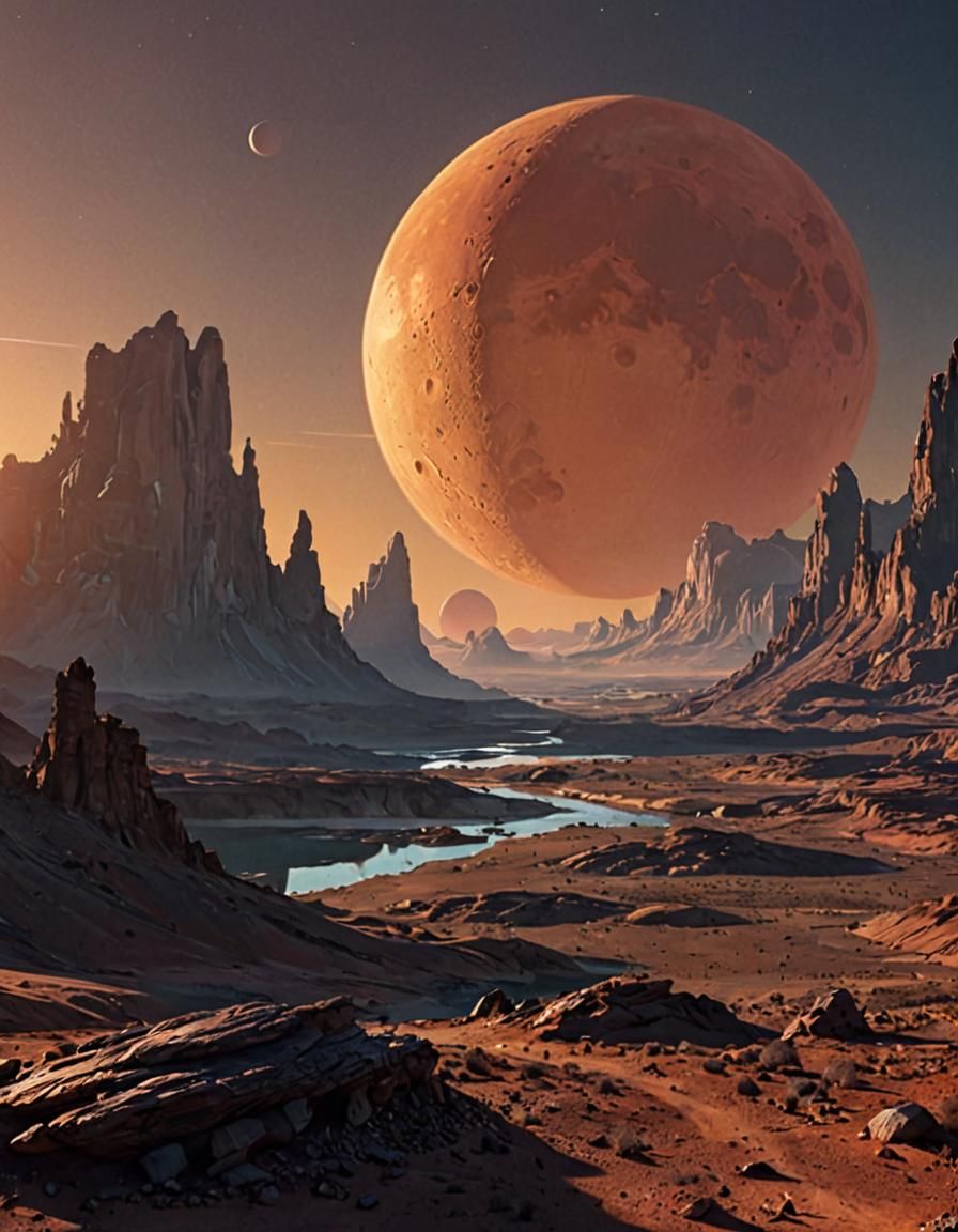 Alien World: Two Moons Rise, Digital Matte Painting