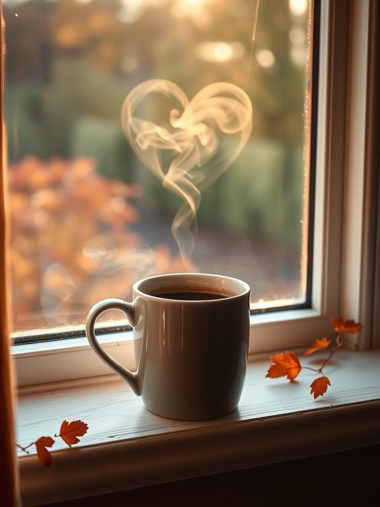 Heart-Shaped Steam Rises From Coffee Cup