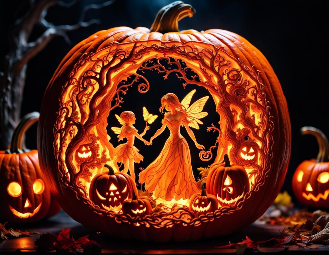 Intricate Halloween Fairy Pumpkin Carving Photography
