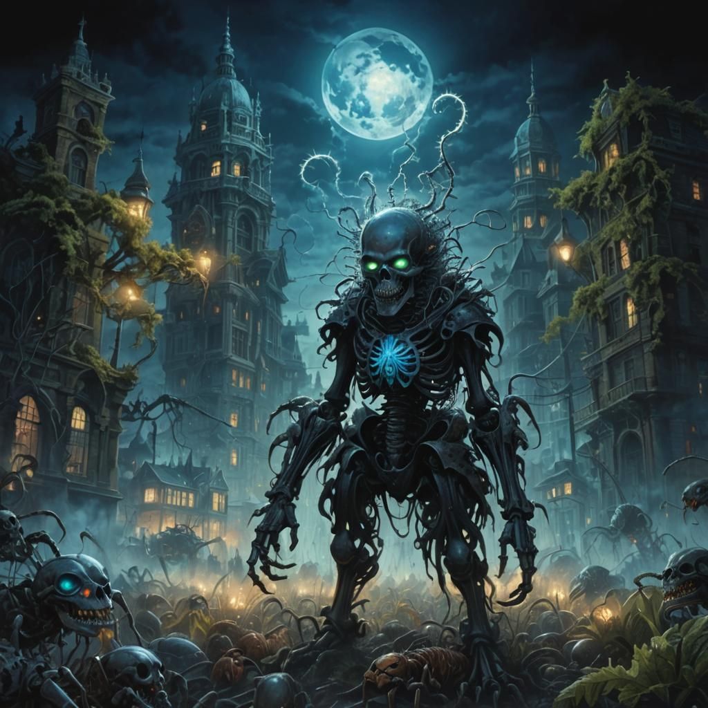 Grotesque Creature in Victorian Cityscape: Dark Fantasy Art